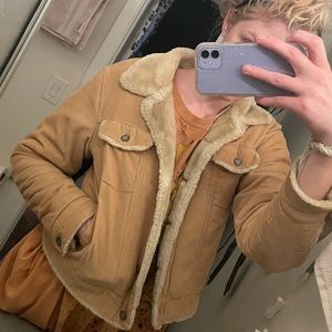 Yellow corduroy faux fur lined coat